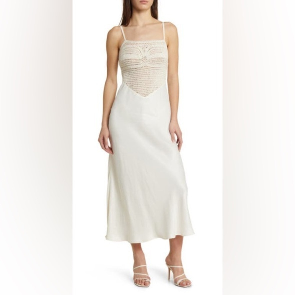 Topshop Crochet Bodice Midi Slipdress in Ivory